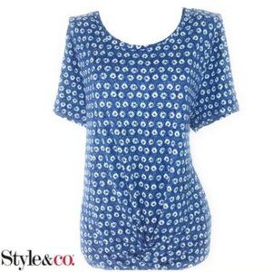 STYLE & CO Blue Pattern Short Sleeve Top Large